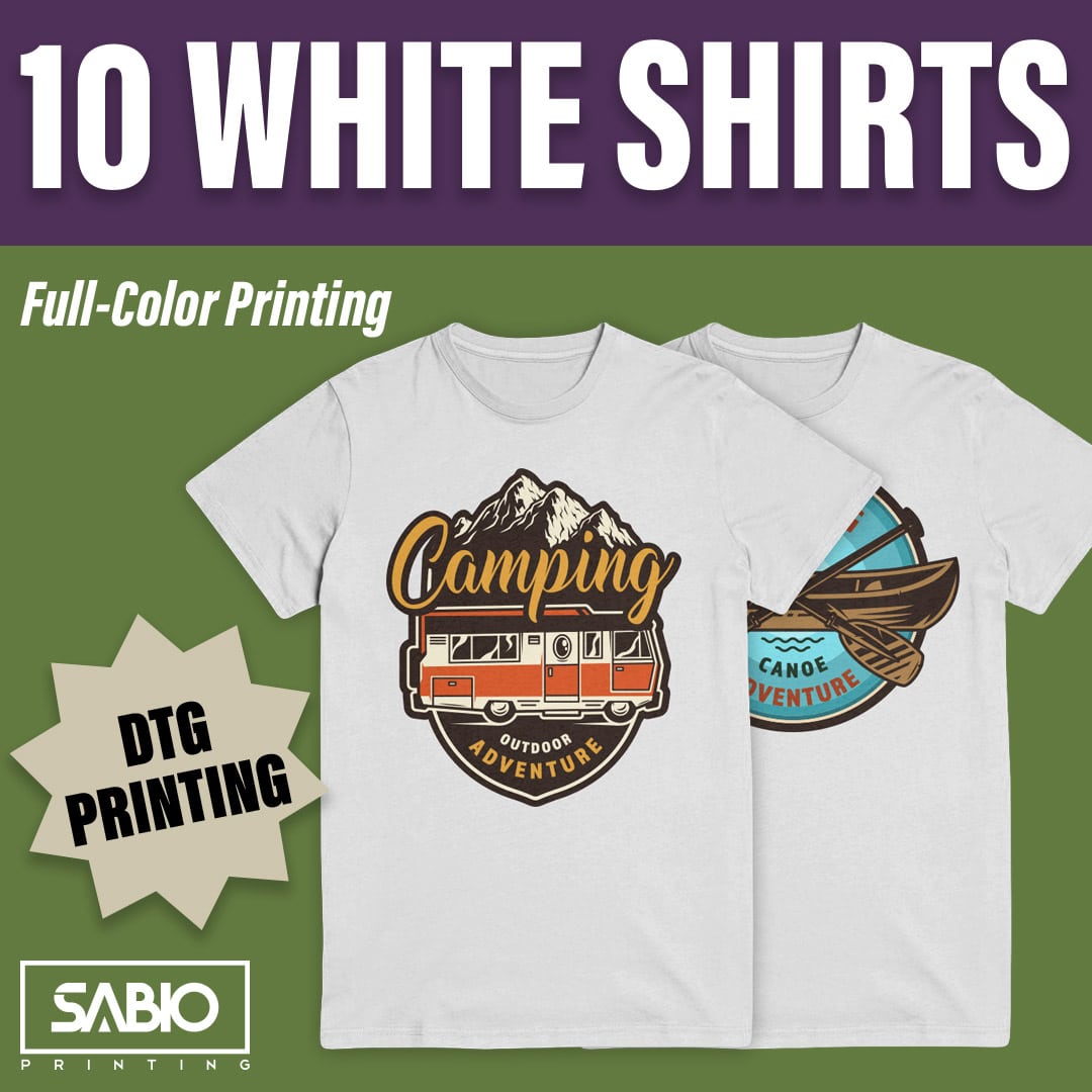 10 DTG Printed White T-Shirts Free U.S. Shipping